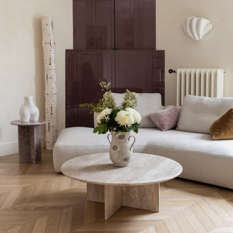 Table basse ronde en travertin Elektra