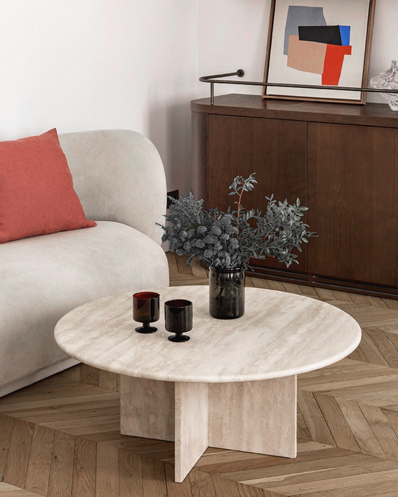 Table basse ronde en travertin Elektra