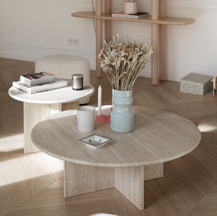 Table basse ronde en travertin Elektra